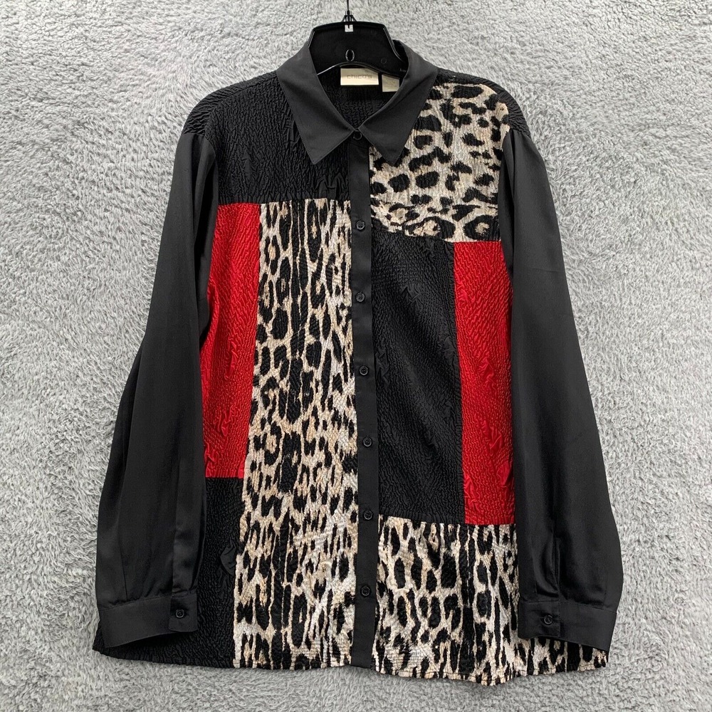 CHICOS Shirt Womens Size 2 / Large Top Button Up Black